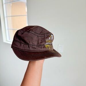 Affliction brown 00s Y2K military cadet hat